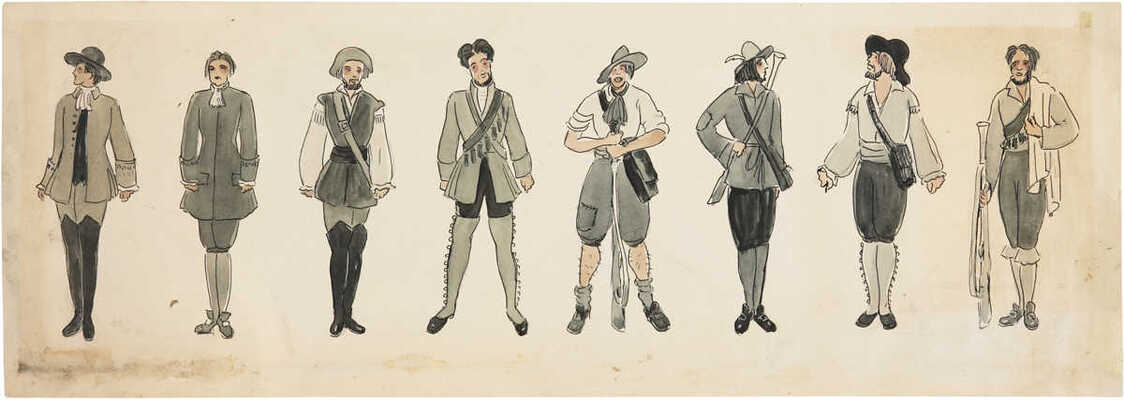 Дмитриев Владимир Владимирович. Лот из четырёх листов с эскизами костюмов: